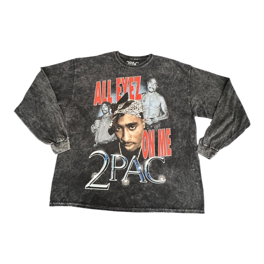 2PAC All Eyez On Me Shirt Mens Big 1X Black Long Sleeve Graphic Tee Hip Hop